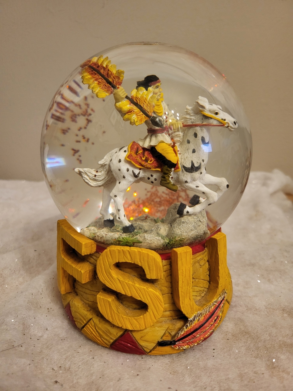 Florida State Seminoles FSU Musical Snow Globe Chief Osceola Horseback